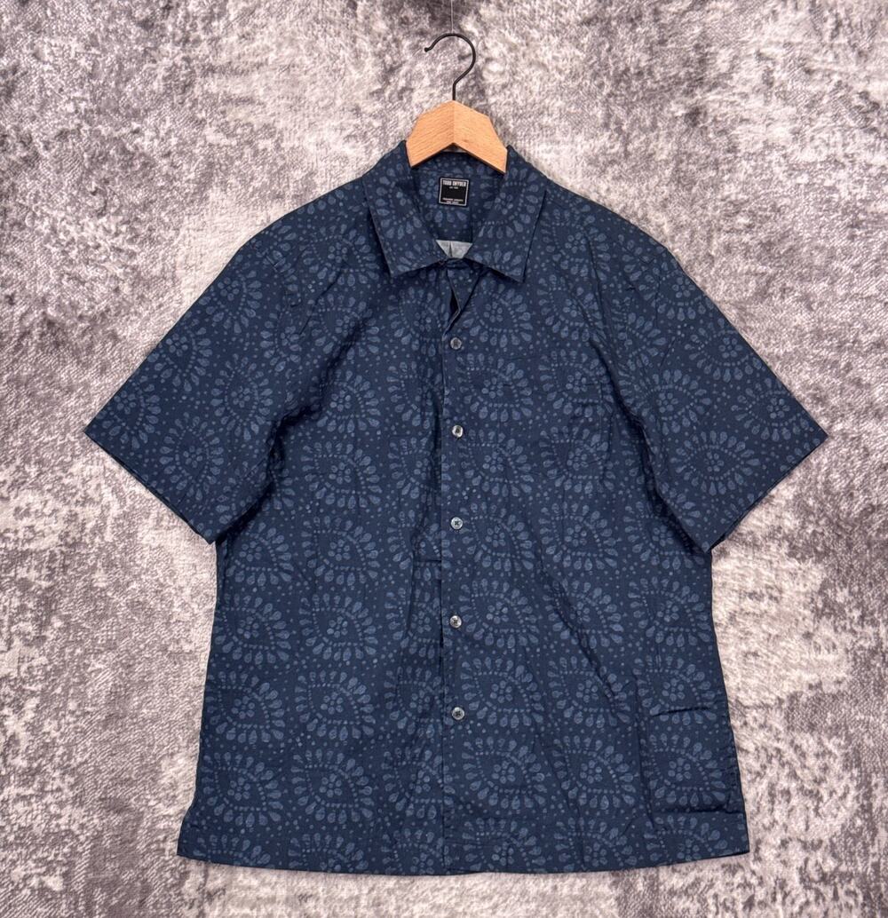 New Todd Snyder Shirt Large Mens Batik Block Camp Collar Blue Cotton
